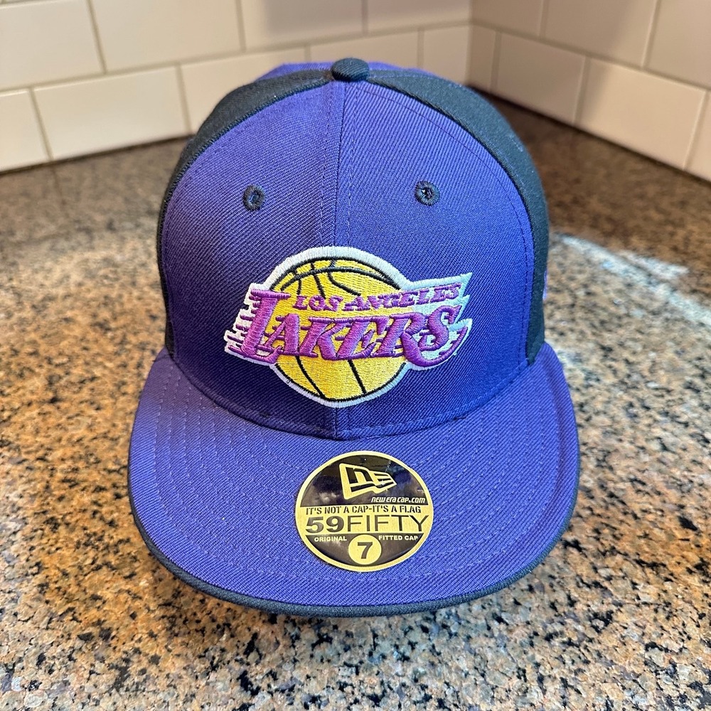 Los Angeles Lakers Hat New Era 59FIFTY Size 7 Purple Black NBA Wool Fitted New